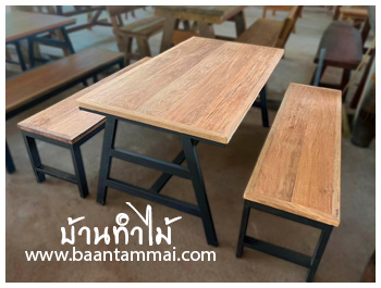 โต๊ะอาหารไม้แดง ขาเหล็ก ชุดโต๊ะอาหารไม้แดง